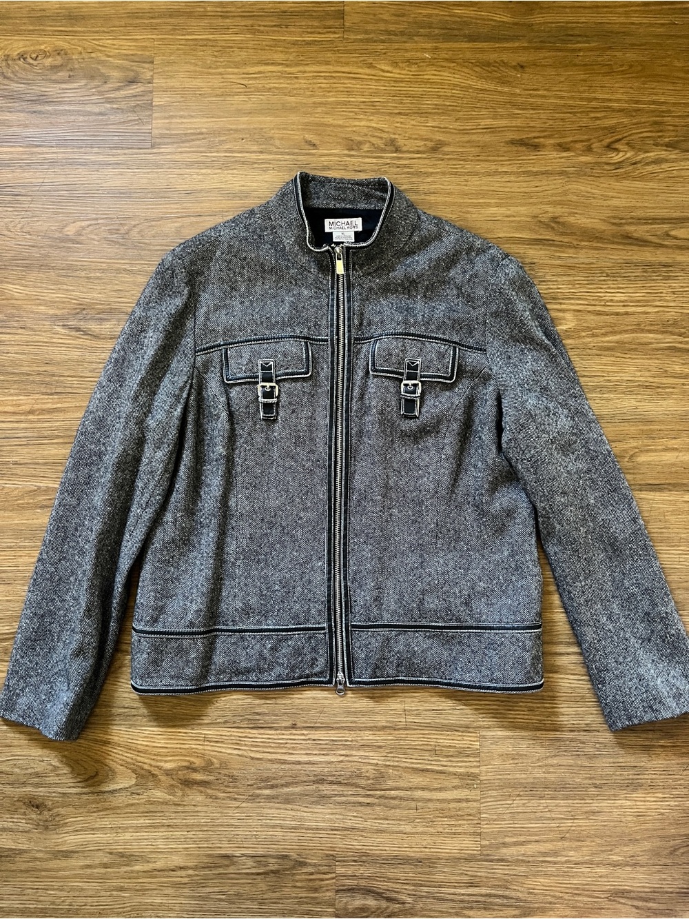 Vintage Michael Michael Kors Tweed Bouclé Front Moto Jacket Contrast Stitching